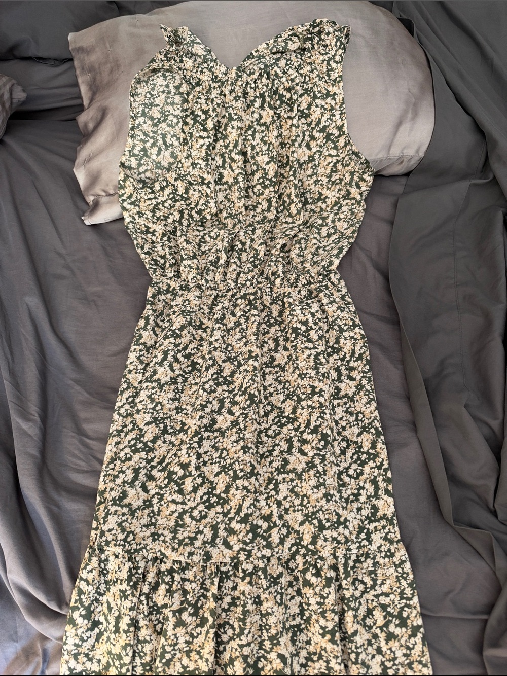 Green Floral Sleeveless Midi Dress